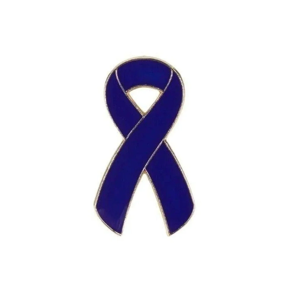 Dark Blue Enamel Awareness Ribbon Pin Gold Tone Metal Support Lapel Hat Pin